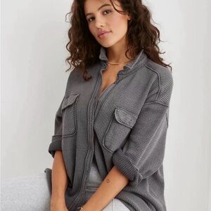 Aerie Charcoal Waffle Shacket
